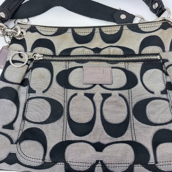 Coach Poppy Signature Crossbody / Shoulder Bag / Purse Black Silver J1163-18135 - Picture 3 of 11